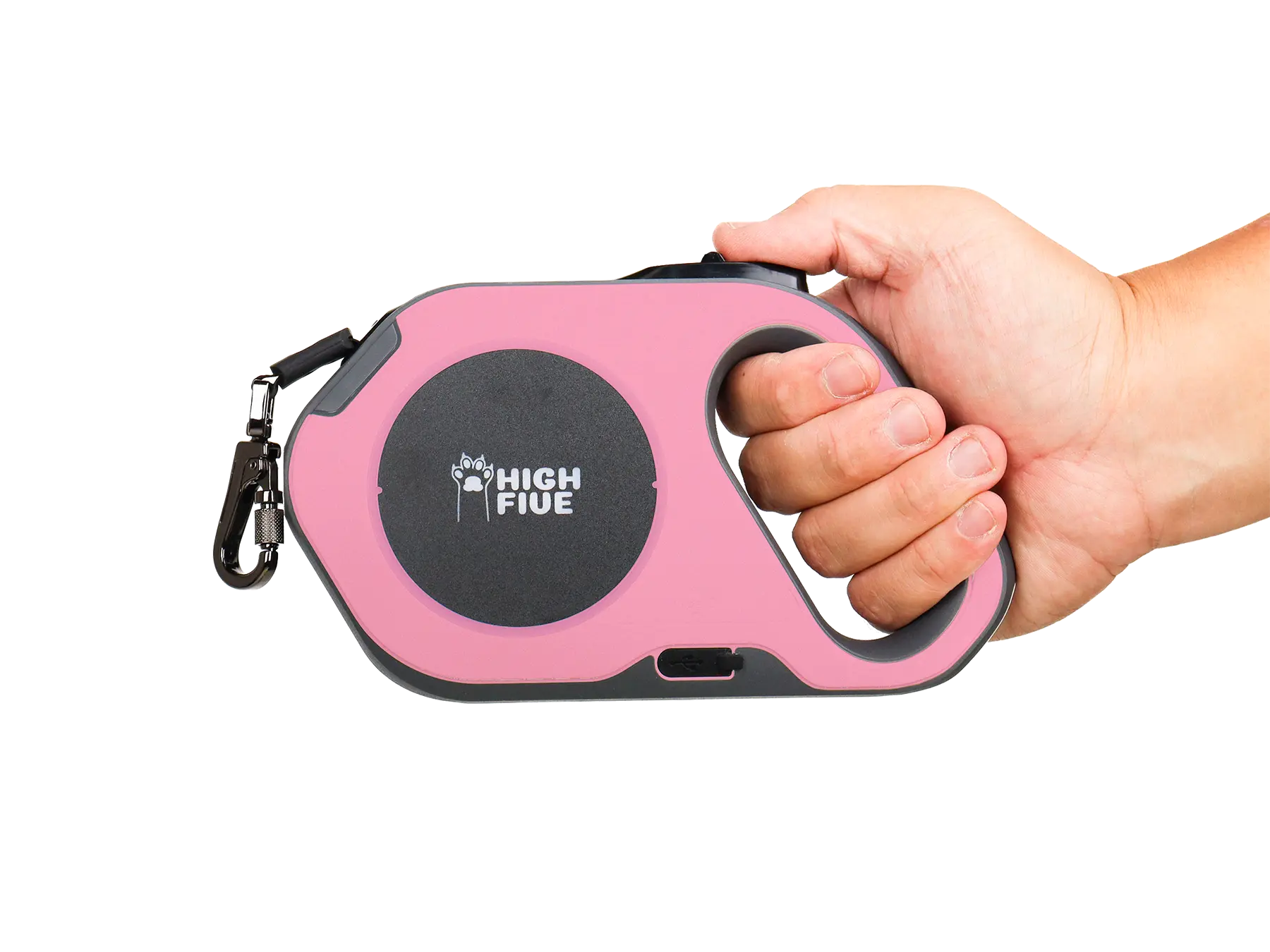 Highfive Retractable dog leash heavy duty large dog extra long dog lead long line pink held by a hand